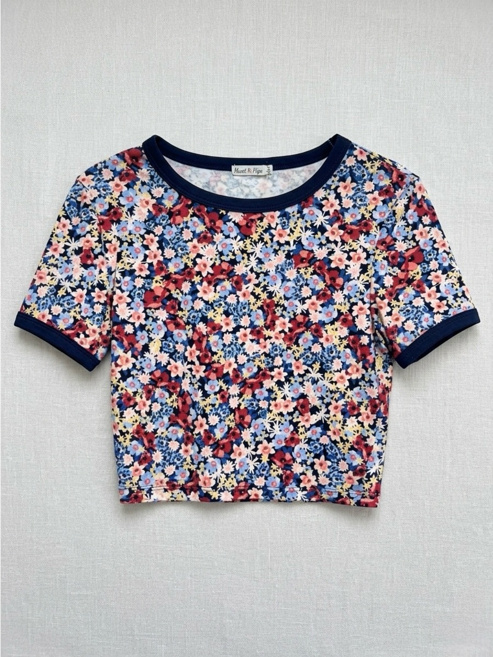 Heart Hips Navy Floral Crop Top